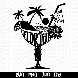 Florida Zeichnung, Tropische Strand Szene Getränk Zeichnung, Strand Zeichnung, Palme Zeichnung, Ozean Zeichnung, Schneidedatei, Dxf, PNG, Jpg, Florida Clipart, Datei herunterladen