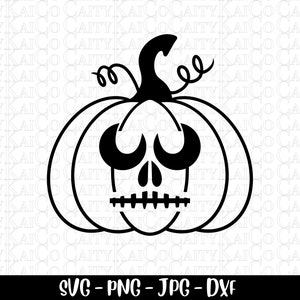 Puede incluir: Silueta en blanco y negro de una calabaza con una cara espeluznante. La calabaza tiene un tallo con dos remolinos en la parte superior.