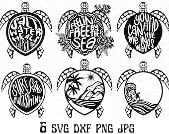 Sea turtle SVG bundle of 6, tropical island beach svg, dxf, png, shirt designs, instant download files