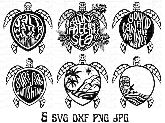 Sea turtle SVG bundle of 6, tropical island beach svg, dxf, png, shirt designs, instant download files