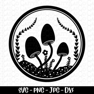 Mushroom svg, mushroom and flowers svg, hand drawn, cut file, dxf, png, jpg, digital download file