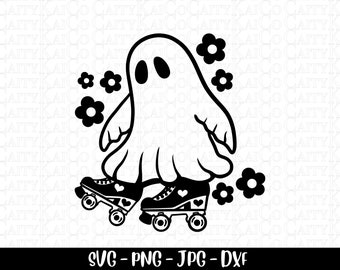 Roller skating ghost svg, retro ghost svg, Halloween svg, roller derby svg, dxf, png, cute Halloween shirt design, instant download file