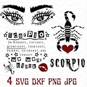 Scorpio svg bundle of 4, Scorpio zodiac svg, astrology svg, November, October, scorpion cut file, png, dxf, shirt designs, download files