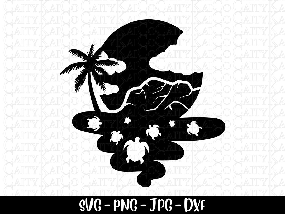 Sea Turtle Svg, Tropical Island Beach Scene Svg, Beach Svg, Cut File