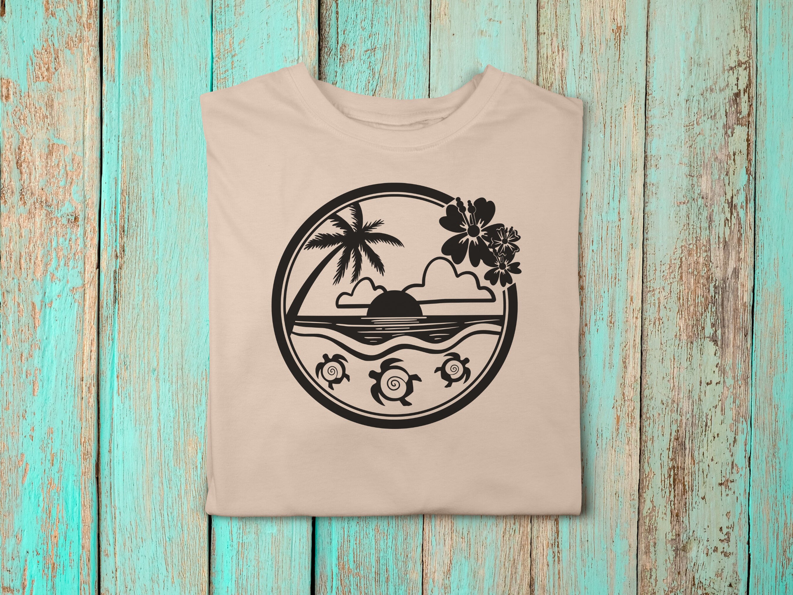 Beach SVG, Sea Turtle Svg, Palm Tree Svg, Tropical Island Beach Scene ...