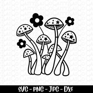 Retro Mushroom svg, retro stars flowers mushroom svg, y2k, hand drawn, cut file, dxf, png, jpg, digital download file