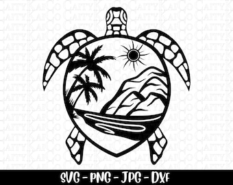 Sea turtle svg, tropical beach scene svg, shirt design, svg cut file, dxf, png, beach clipart, instant download file