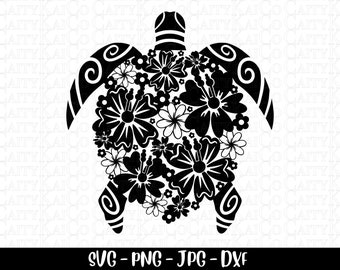 Floral sea turtle svg, tropical flower sea turtle svg, beach svg, hibiscus svg, cut file,dxf, png, turtle shirt design,instant download file