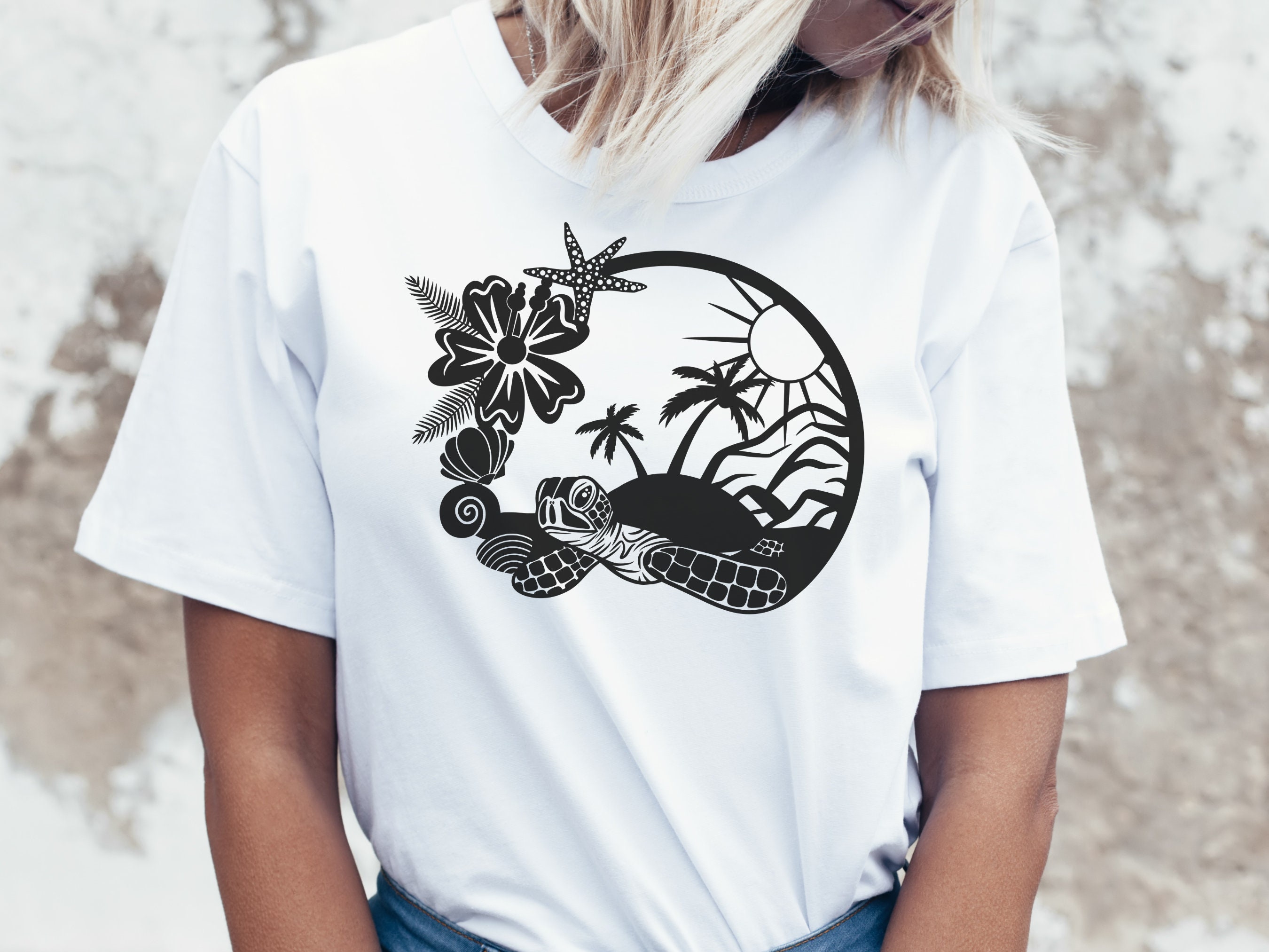 Sea Turtle Svg Tropical Island Beach Scene Svg Beach Svg - Etsy