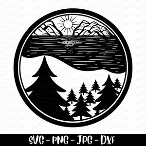 Lake svg, mountain svg, outdoor svg, cut file, shirt design, hiking and camping clipart, dxf, png, jpg, instant download file