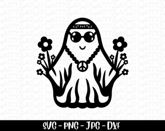Ghost of peace svg, retro flower ghost svg, daisy ghost svg, hippie ghost svg, jpg, png, funny Halloween shirt design, download file