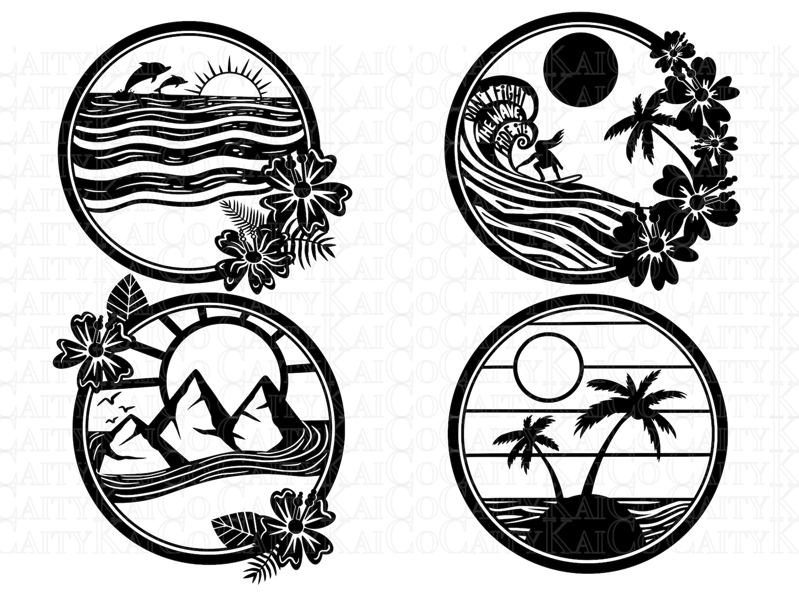 Sea Turtle and Tropical Beach Scene SVG Bundle of 24, Beach Svg Bundle ...