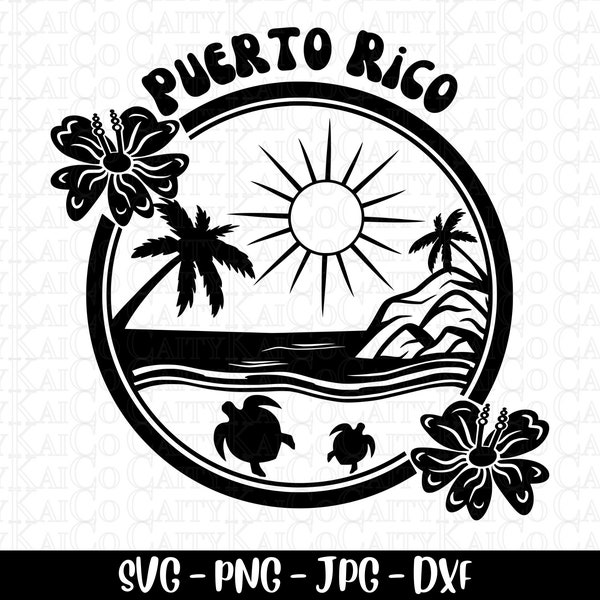 Puerto Rico svg, Sea turtle svg, island beach scene svg, shirt design, dxf, png, PR clipart, Puerto Rico Beach svg, instant download file