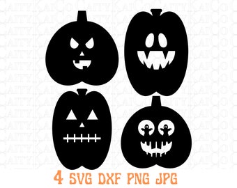 Jack o Lantern SVG bundel van 4, Halloween SVG bundel, pompoen gezicht SVG, DXF, PNG, spooky seizoen SVG, val shirt ontwerp, Instant Download bestand