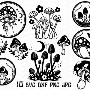 Mushroom SVG bundle of 10, mushroom shirt design svg bundle, cut files, dxf, png, celestial shirt designs, instant download files