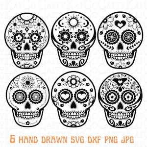 Sugar skull svg bundle of 6, Calavera svg, Día de los Muertos, Day of the Dead svg, floral skull svg bundle, png, cut file, download file