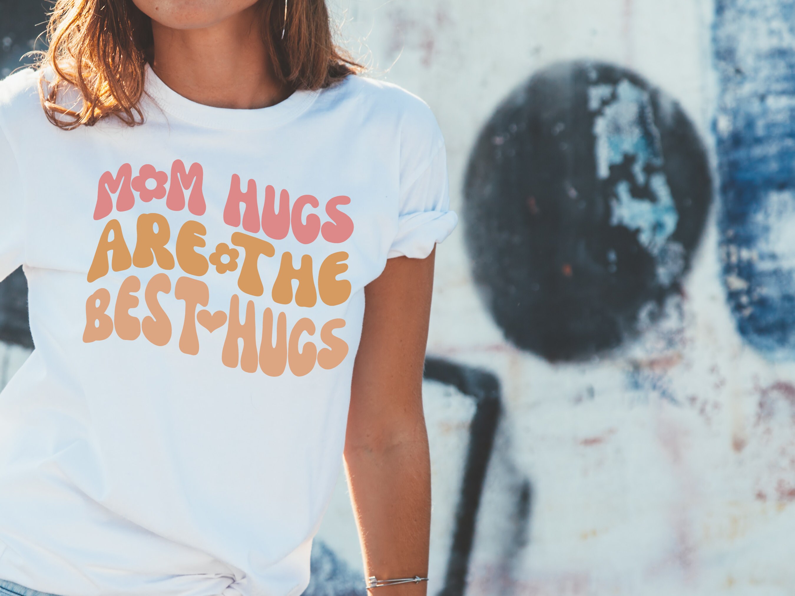 Mothers Day Svg, Mom Hugs Are the Best Hugs, Retro Wavy Text Svg, Mama ...