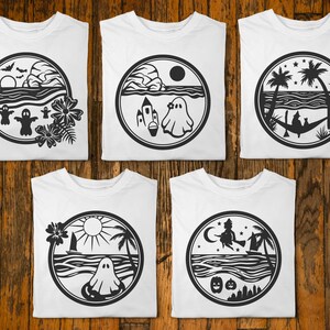 Beach Halloween SVG bundle of 10, Tropical beach scene SVG, surfer ghost svg,witch svg,palm tree svg,png,funny shirt designs,download files image 9