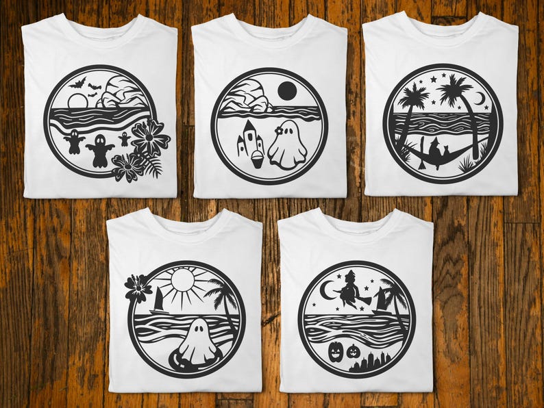 Beach Halloween SVG bundle of 10, Tropical beach scene SVG, surfer ghost svg,witch svg,palm tree svg,png,funny shirt designs,download files image 9