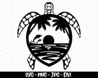 Sea turtle svg, tropical beach scene svg, dolphin svg, shirt design, svg cut file, dxf, png, beach clipart, instant download file