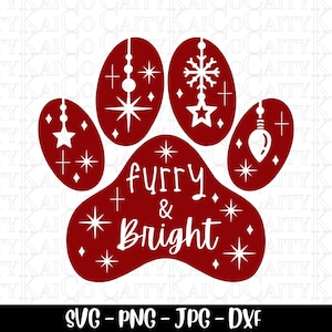 Svg velu et lumineux, empreinte de patte de chien de Noël svg, png, svg de Noël pour animaux de compagnie, clipart chien vacances drôles, fichier coupé svg maman chien, téléchargement numérique