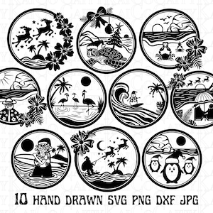Beach Christmas SVG bundle of 10, Tropical beach scene SVG, Santa svg, sea turtle svg, reindeer svg, png,island shirt designs,download files