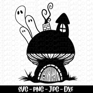 Haunted Pilz Haus svg, Halloween svg, Geist svg, Pilzhütte svg, gruselige Gnom Haus Clipart, Herbst Schnittdateien, Png, Download-Dateien