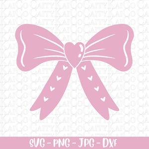 Pink bow svg, Valentine’s Day svg, heart bow svg, coquette aesthetic, ribbon svg, cute bow cut file, bow tie svg, png, shirt design, clipart