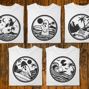 Beach Halloween SVG bundle of 10, Tropical beach scene SVG, surfer ghost svg,witch svg,palm tree svg,png,funny shirt designs,download files image 8