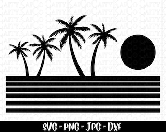 Palma albero svg, Beach Svg, scena spiaggia isola tropicale svg, file di taglio, dxf, png, design grafico della camicia, file di download istantaneo