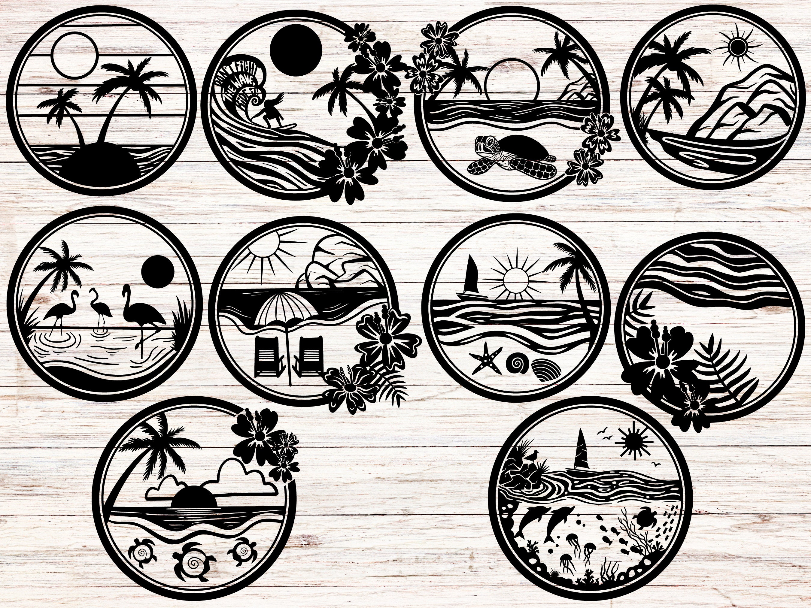 50 Sea Turtle and Tropical Beach Scene SVG Bundle Download, Beach Svg ...