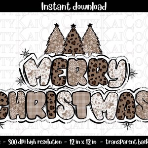 Leopard print Merry Christmas png, neutral tones, sublimation design, Christmas clipart, Christmas shirt design, instant download file