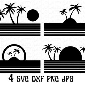 Tropical beach scene SVG bundle, island svg, palm tree svg, beach sunset svg, ocean waves, dxf, png, shirt designs, instant download files