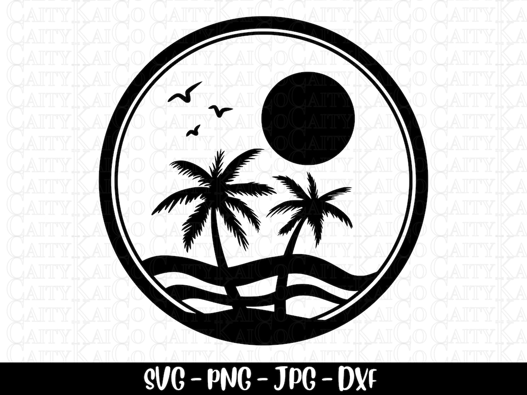 Beach SVG, Palm Tree Svg, Tropical Island Beach Scene Svg, Ocean Waves ...