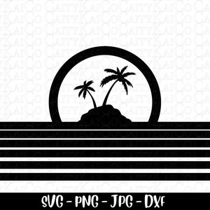 Beach SVG, palm tree svg, tropical island beach scene svg, cut file, dxf, png, ocean shirt design, instant download file