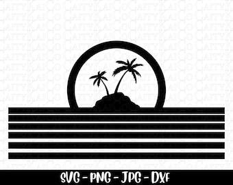 Spiaggia SVG, palma albero svg, scena spiaggia isola tropicale svg, file di taglio, dxf, png, design camicia oceano, file di download istantaneo