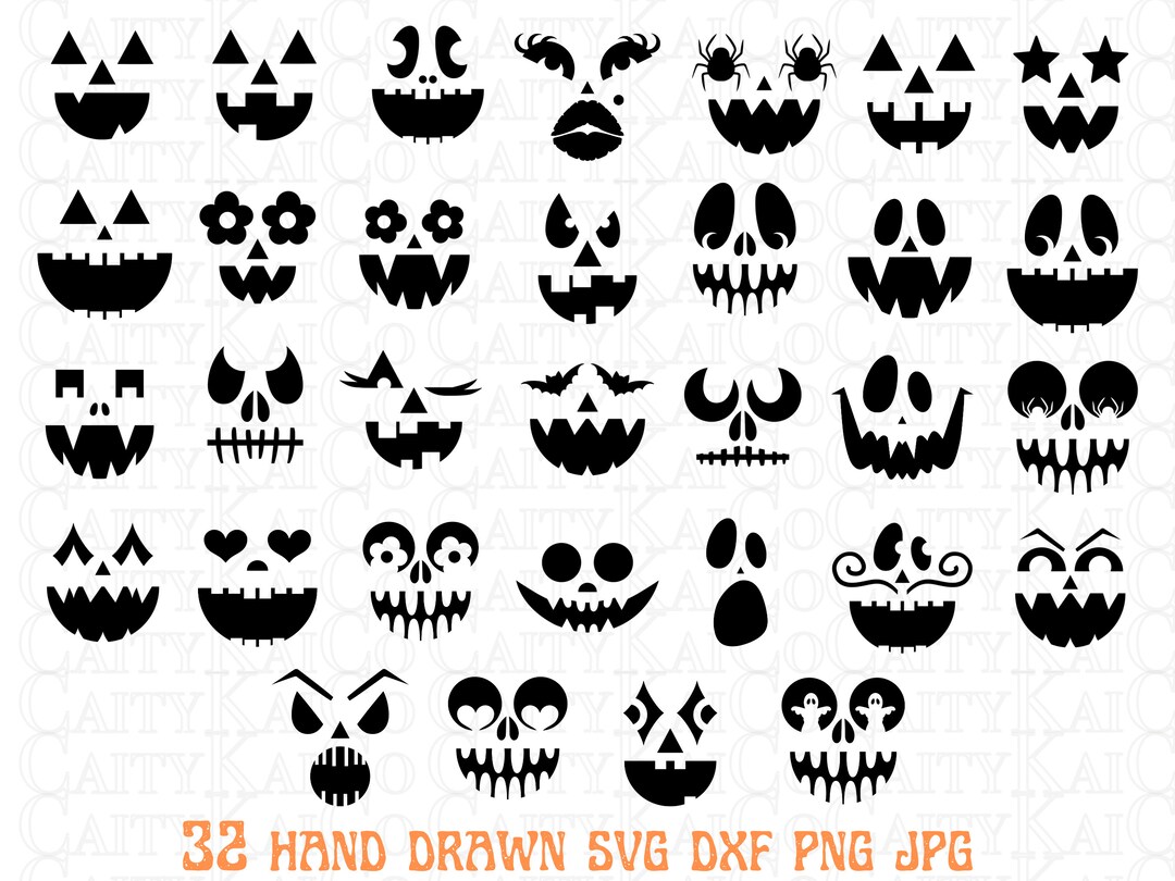 Pumpkin Face Svg Bundle of 32, Halloween Svg Bundle, Jack O Lantern Svg, Fall Crafts, Png, Cut ...