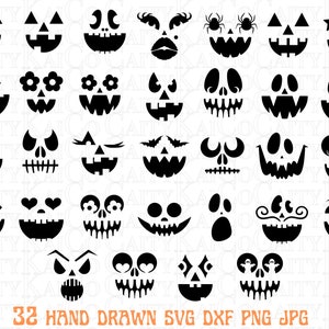 Pumpkin Face Svg Bundle of 32, Halloween Svg Bundle, Jack O Lantern Svg ...
