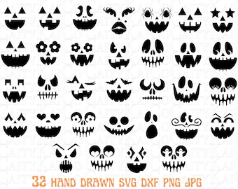 Pumpkin face svg bundle of 32, Halloween svg bundle, Jack o lantern svg, fall crafts, png, cut files, scary face silhouette,digital download