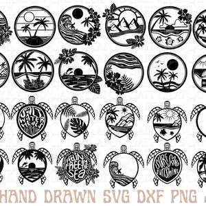 Paquete SVG de 24 escenas de tortugas marinas y playas tropicales, paquete SVG de playa, SVG de tortugas marinas, dxf, png, 24 diseños de camisetas, archivos de descarga instantánea