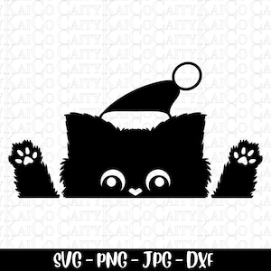 Weihnachten spähende Katze svg, Nikolausmütze Kitty svg, Kätzchen svg, Weihnachtssignatur, niedliche schwarze Katze svg, lustige Katzen-Shirt-Design, digitaler Download