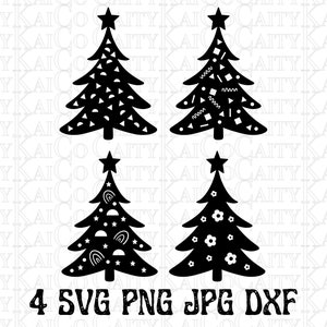 Retro Christmas tree svg bundle of 4, Christmas svg, Merry christmas svg, holiday tree cut file, png, dxf, jpg, shirt designs,download files