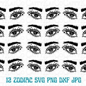 Pacote svg do signo do zodíaco, olhos da astrologia svg, horóscopo svg, mês de aniversário svg, svg cósmico, clipart do zodíaco, arquivos cortados, arquivos para download