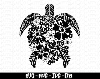 Floral sea turtle svg, tropical flower sea turtle svg, beach svg, hibiscus svg, cut file,dxf, png, turtle shirt design,instant download file