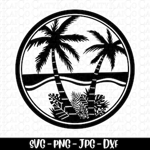 Beach SVG, palm tree svg, tropical island beach scene svg, cut file, dxf, png, shirt design, instant download file