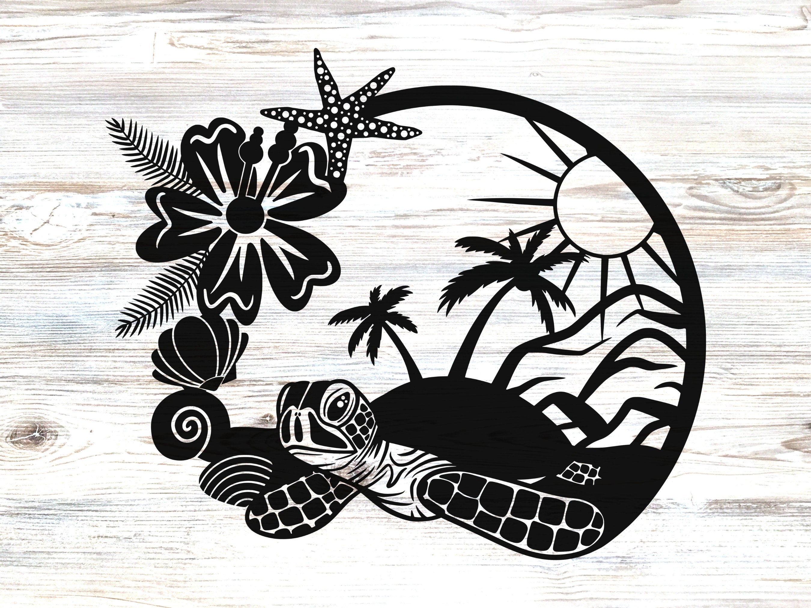 Sea Turtle Svg Tropical Island Beach Scene Svg Beach Svg - Etsy