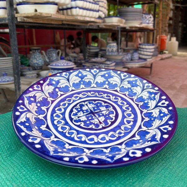 Serina Blue Quarter Plate ,Artistic Blue Pottery Plate - Luxury Dish,Handmade Blue Pottery Plate - Stylish Dining, turkish ceramic plate,