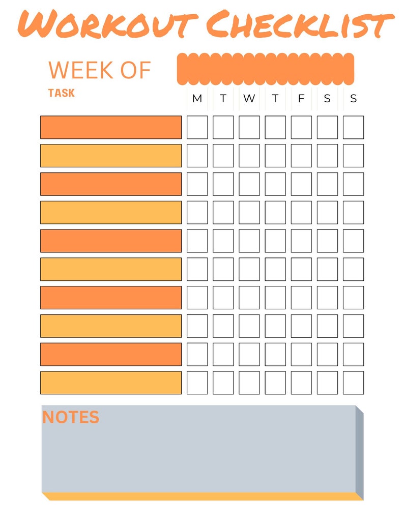 Printable Workout Checklist, Print at Home Daily Exercise List, Health ...