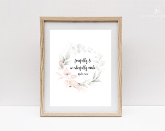 Fearfully And Wonderfully Made Wall Art Print, Psalm 134:14, Home decor, Nursery decor, Christian printable art, scripture nursery