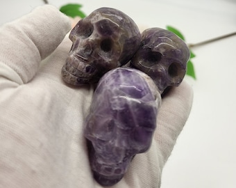 2" Natural Dream Amethyst Crystal Skull  - Chevron Amethyst Quartz Skull Crystal - Crystal Skull Carving 2 inch